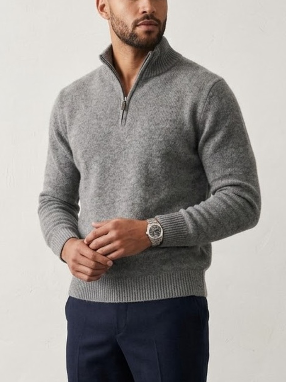 Bullock & Jones‎ Mens 100% Alpaca Quarter Zip Sweater Grey Medium Made in Peru